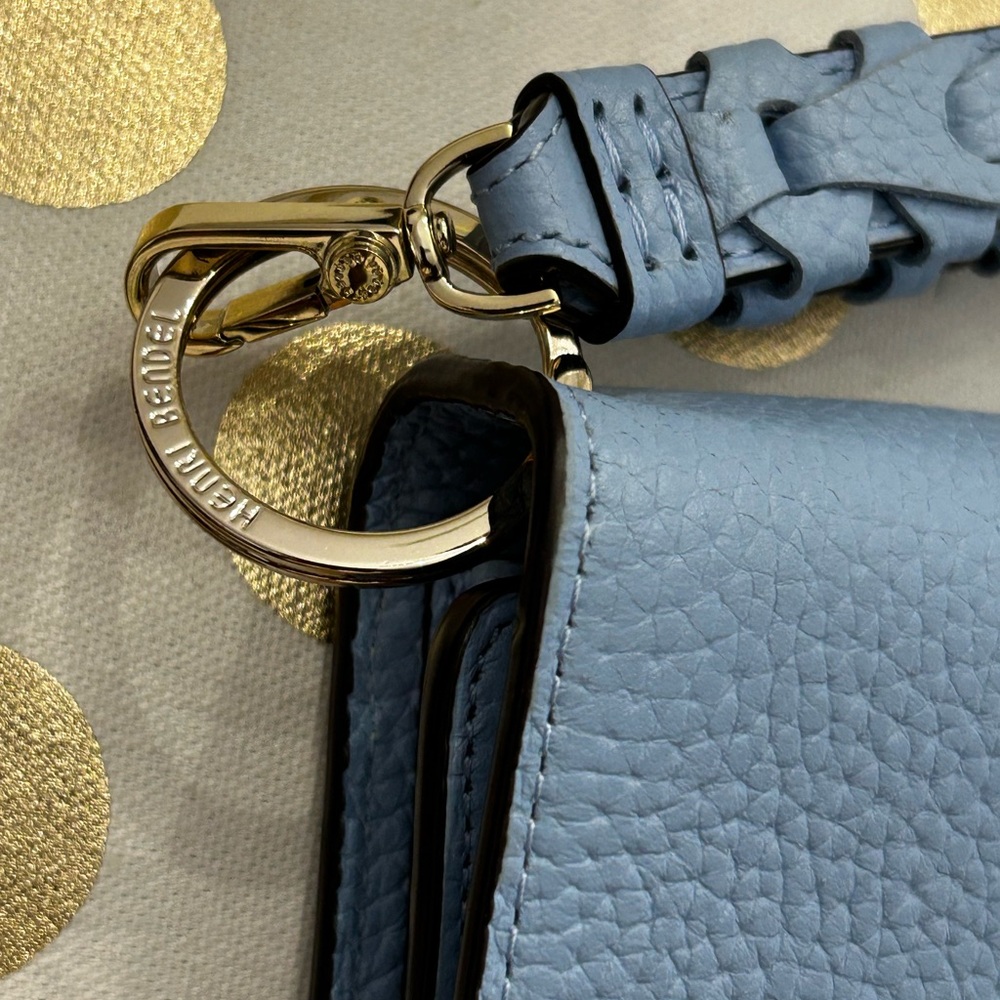 Henri Bendel New York Light Blue Leather Wristlet Clutch Braided Strap - Picture 15 of 16